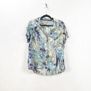 2/$30 Dress Barn 1X Plus Womens Green Blue Watercolor Leaf Print Shirt